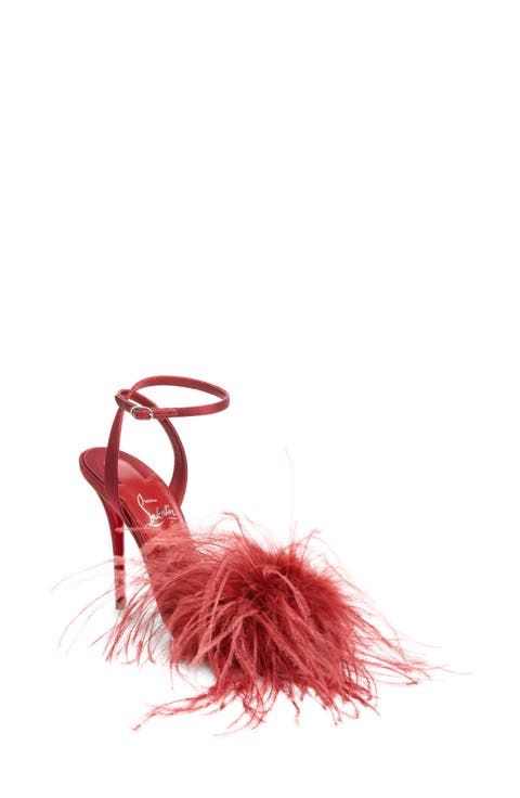 Miss Z Loubipoupi Feather Embellished Ankle Strap Sandal