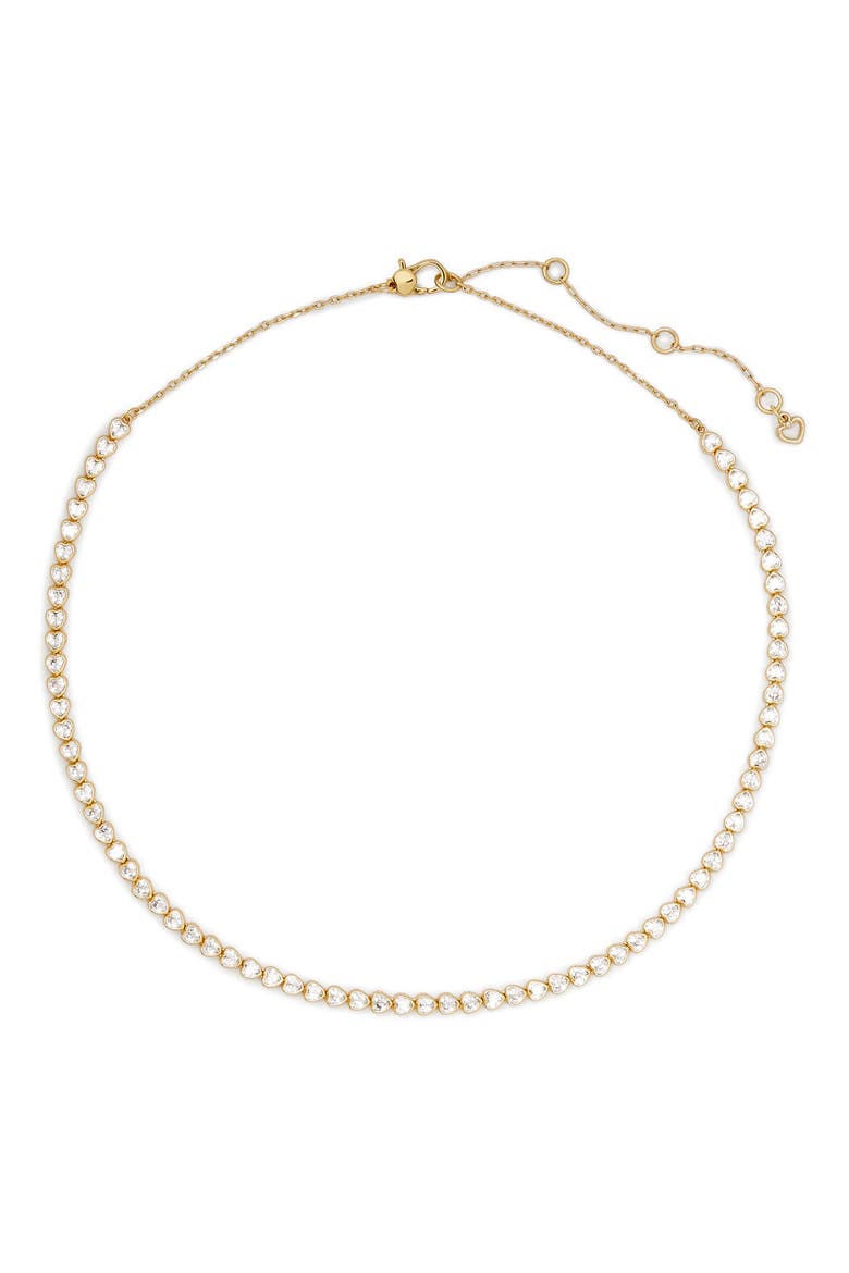 sweetheart delicate cubic zirconia tennis necklace, Main, color, CLEAR/GOLD.