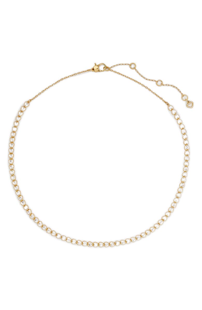 Kate Spade New York sweetheart delicate cubic zirconia tennis necklace, Main, color, Clear/Gold.