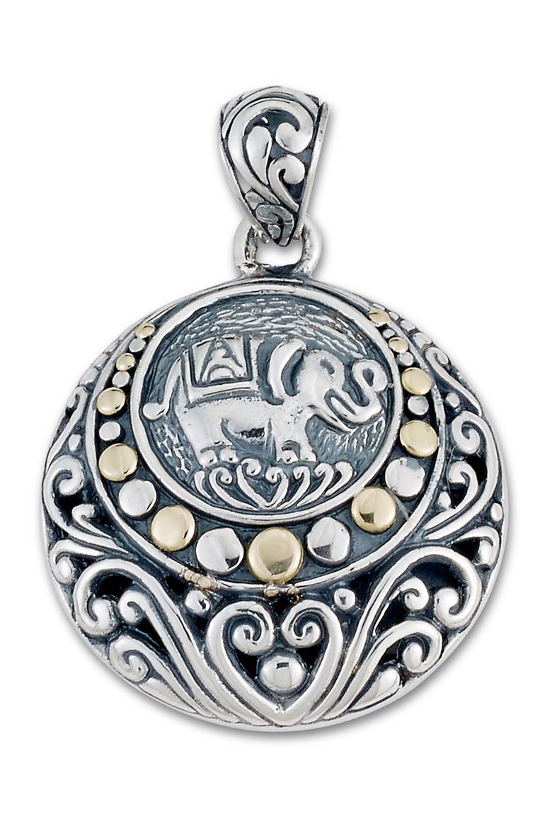 Sterling Silver & 18K Yellow Gold Round Elephant Design Pendant, Main, color, SILVER AND GOLD