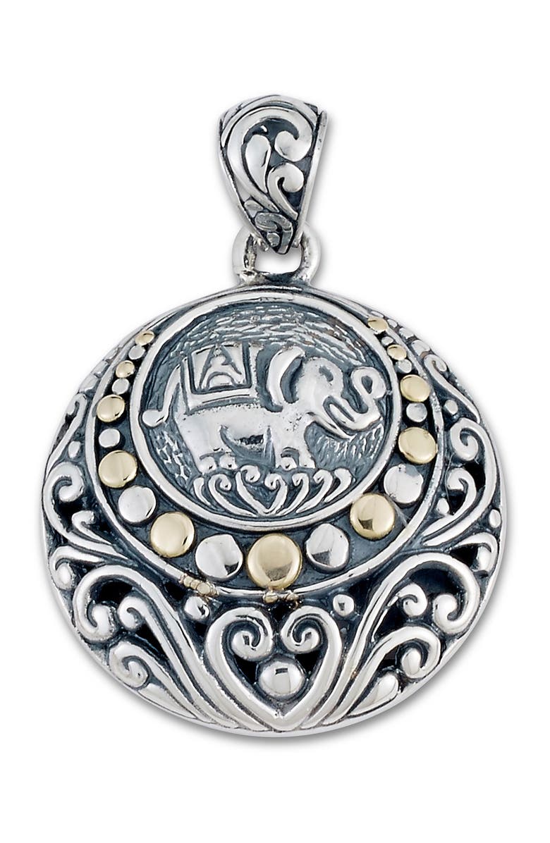 SAMUEL B. Sterling Silver & 18K Yellow Gold Round Elephant Design Pendant, Main, color, Silver And Gold