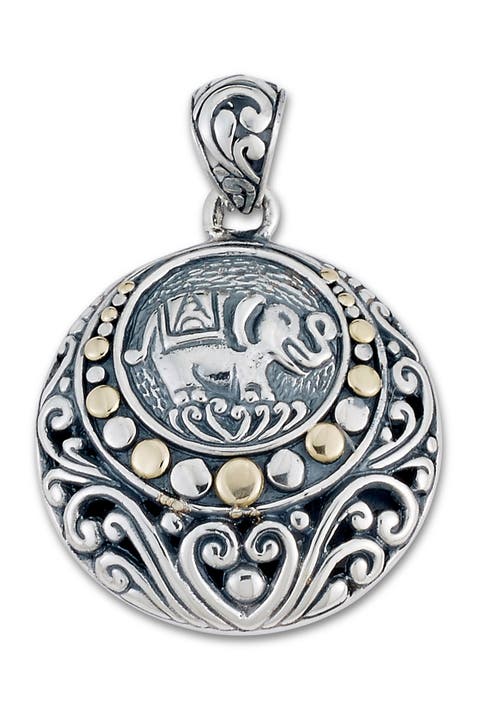 Sterling Silver & 18K Yellow Gold Round Elephant Design Pendant