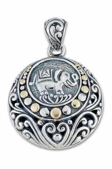 Sterling Silver & 18K Yellow Gold Round Elephant Design Pendant