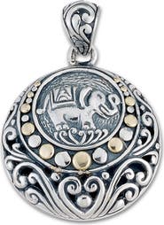 SAMUEL B. Sterling Silver & 18K Yellow Gold Round Elephant Design Pendant