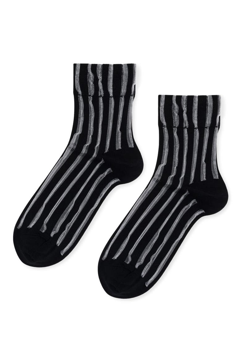 Mykonos Stripe Sheer Crew Socks, Main, color, BLACK