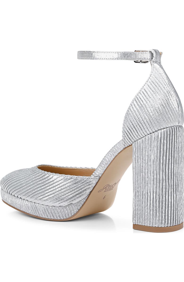 Jewel Badgley Mischka Stephanie Ankle Strap Platform Pump, Alternate, color, Silver Fabric