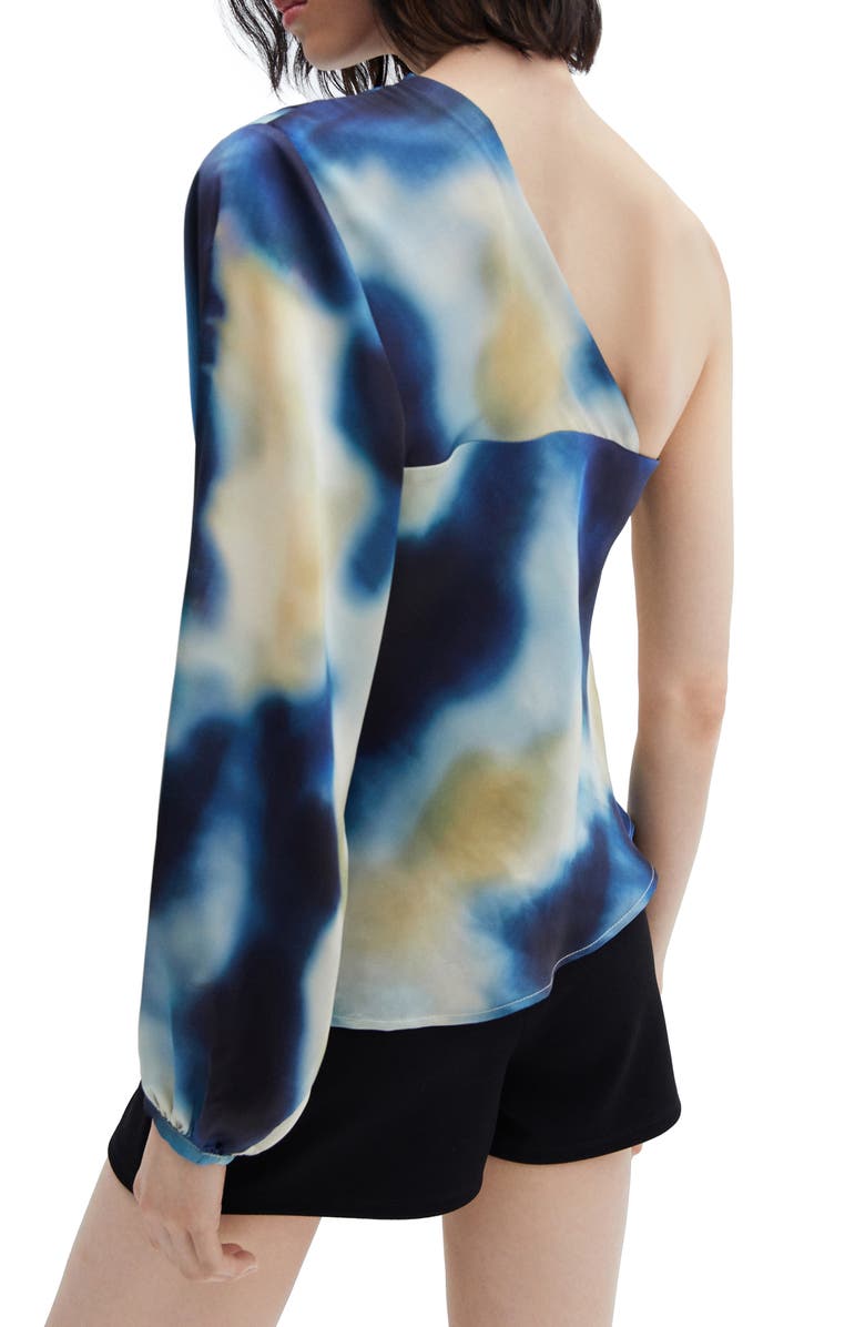 MANGO Watercolor Print Asymmetric One-Shoulder Satin Top, Alternate, color, 