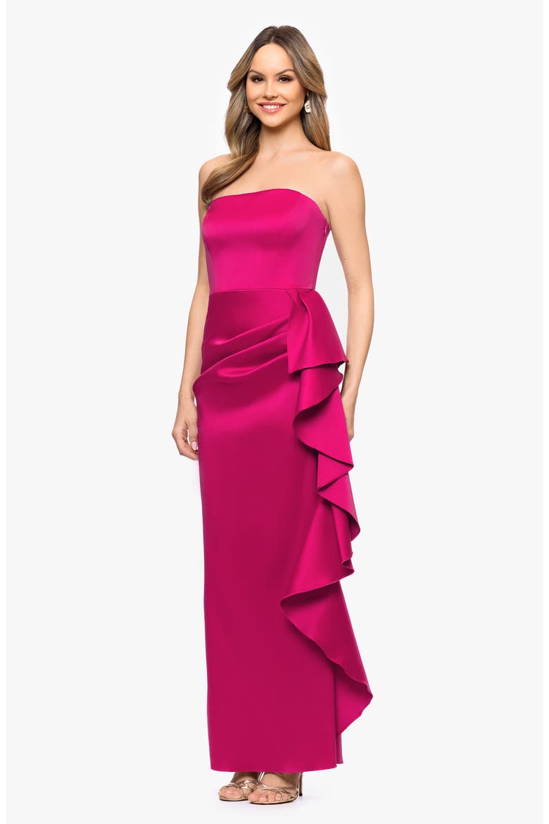 Stretch Mikado Column Gown, Alternate, color, CHERRY