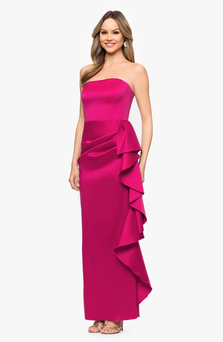 Betsy & Adam Stretch Mikado Column Gown, Alternate, color, Cherry