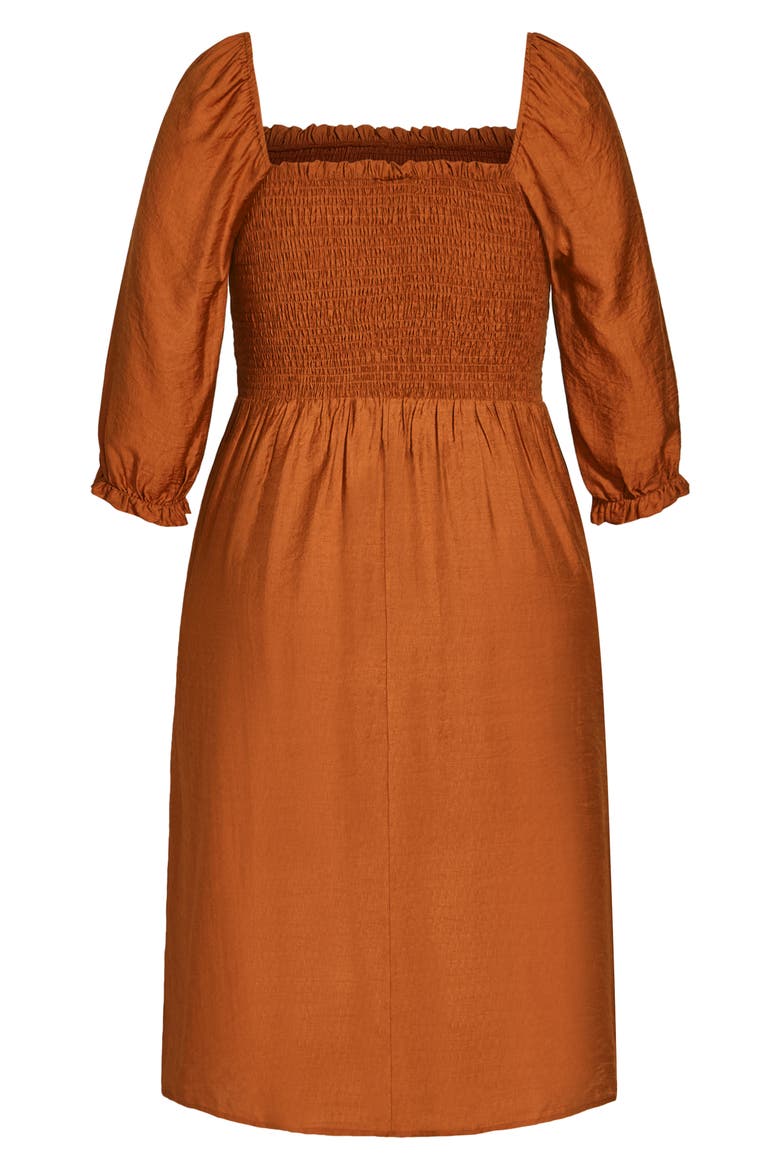 Fearless Smocked Long Sleeve Midi Dress, Alternate, color, CARAMEL