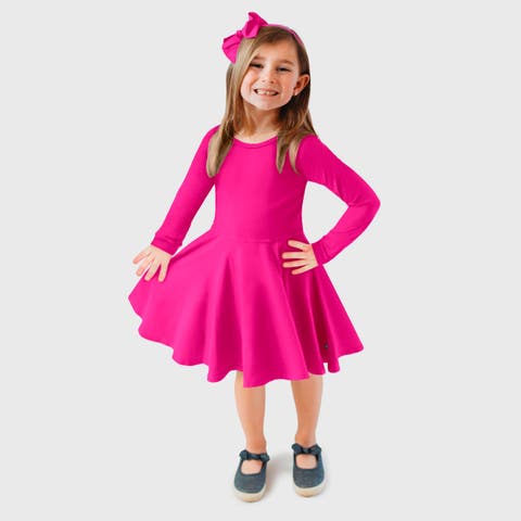 Girls Soft Jersey 100% Cotton Long Sleeve Skater Twirly Dress