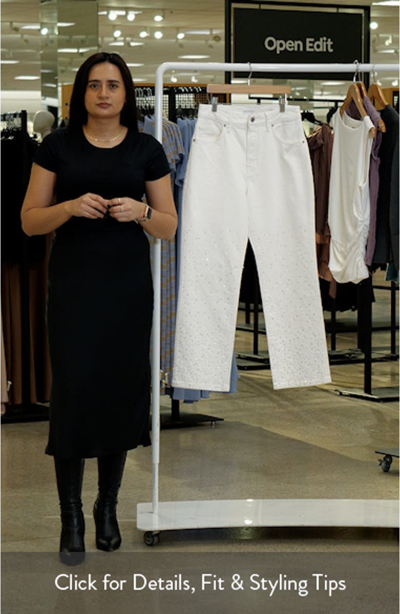 Good Icon Faux Pearl Embellished High Waist Straight Leg Crop Jeans, sales video thumbnail