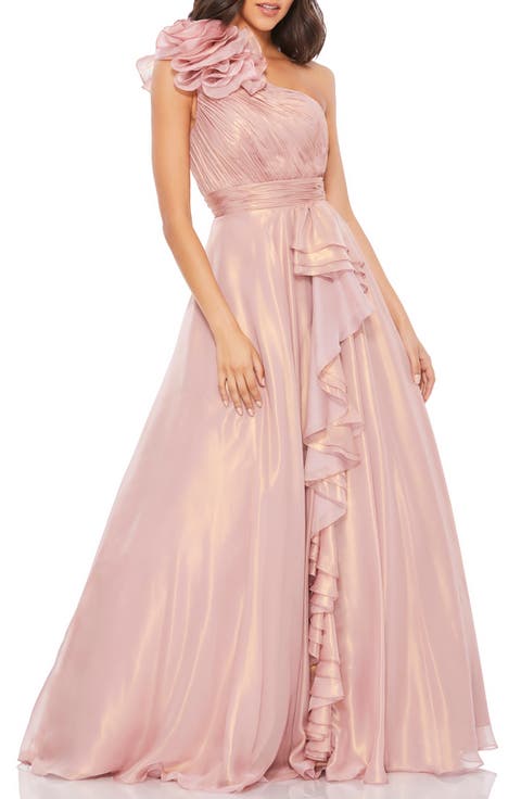 Women's Iridescent One Shoulder Rosette Ball Gown