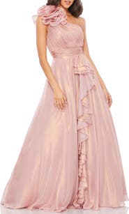 Mac Duggal Women's Iridescent One Shoulder Rosette Ball Gown