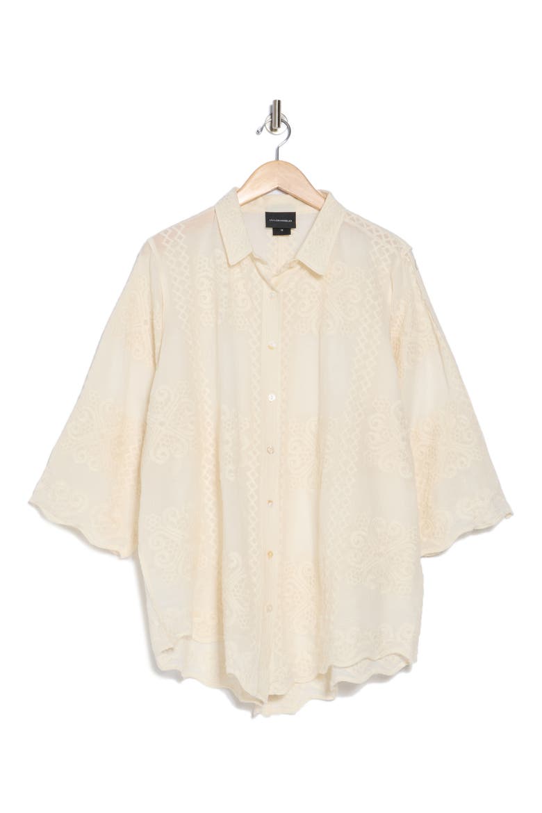 Embroidered Cotton Button-Up Shirt, Alternate, color, NATURAL