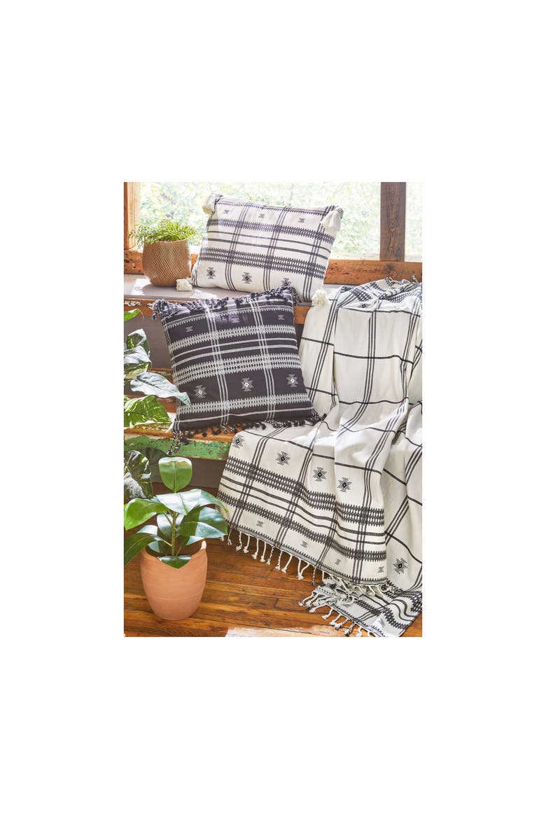 Peak Cotton Decorative Throw Natural Black White Tassels, Alternate, color, Beige