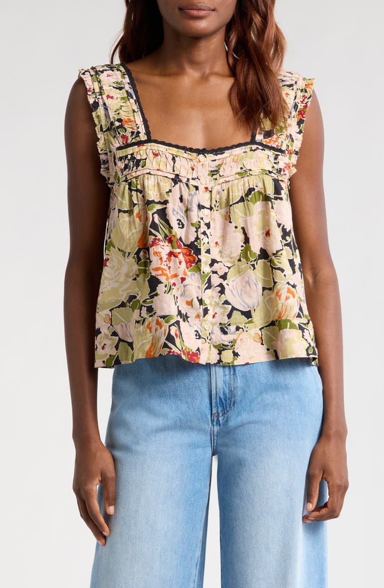 THE GREAT. The Victorian Pleat Crop Tank, Main, color, Vintage Rose Print