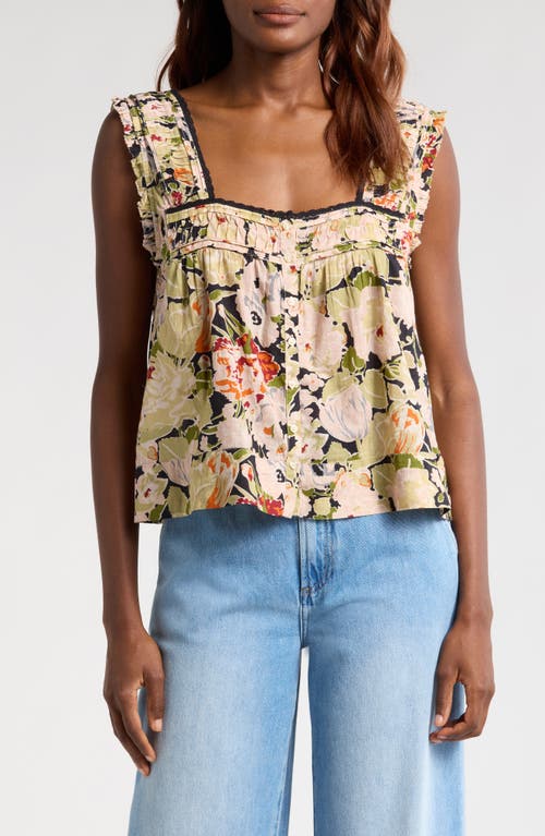 The Great . The Victorian Pleat Crop Tank In Vintage Rose Print