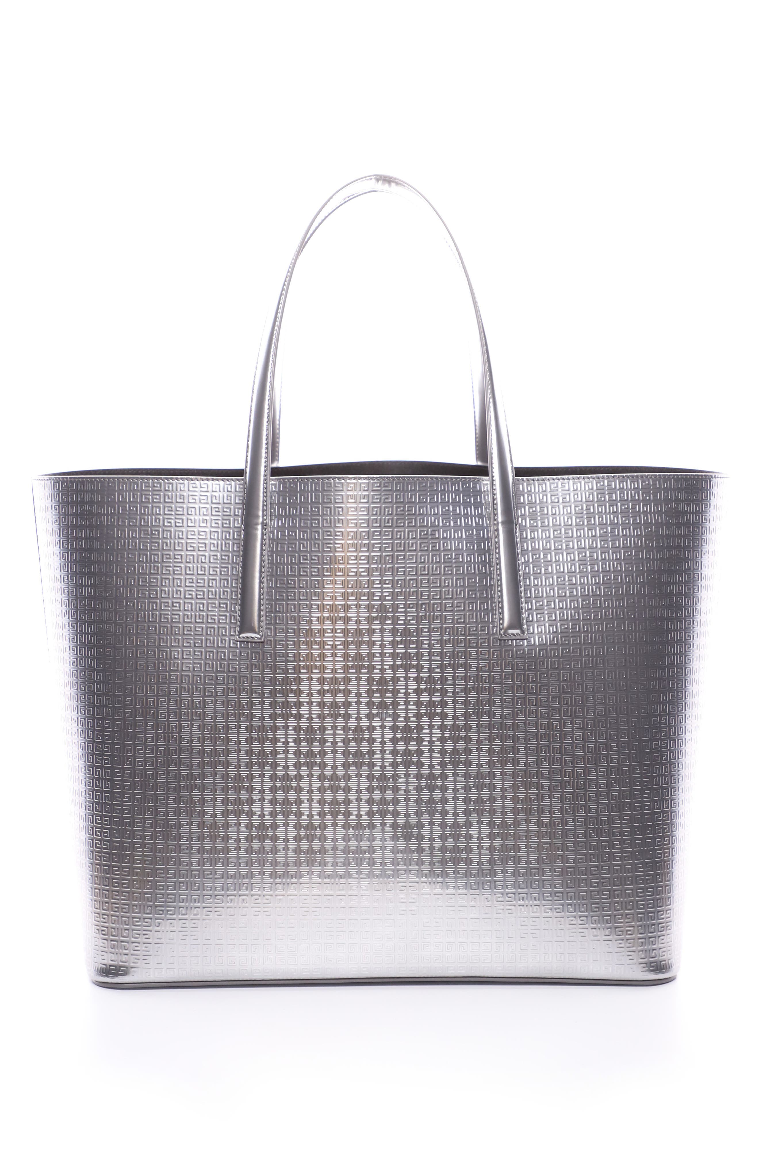 Givency 4G Embossed Calfskin Tote, Alternate, color, SILVERY