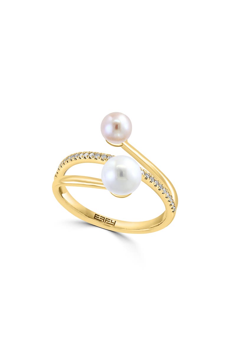 Diamond & Cultured Pearl Crossover Ring, Main, color, WHITE
