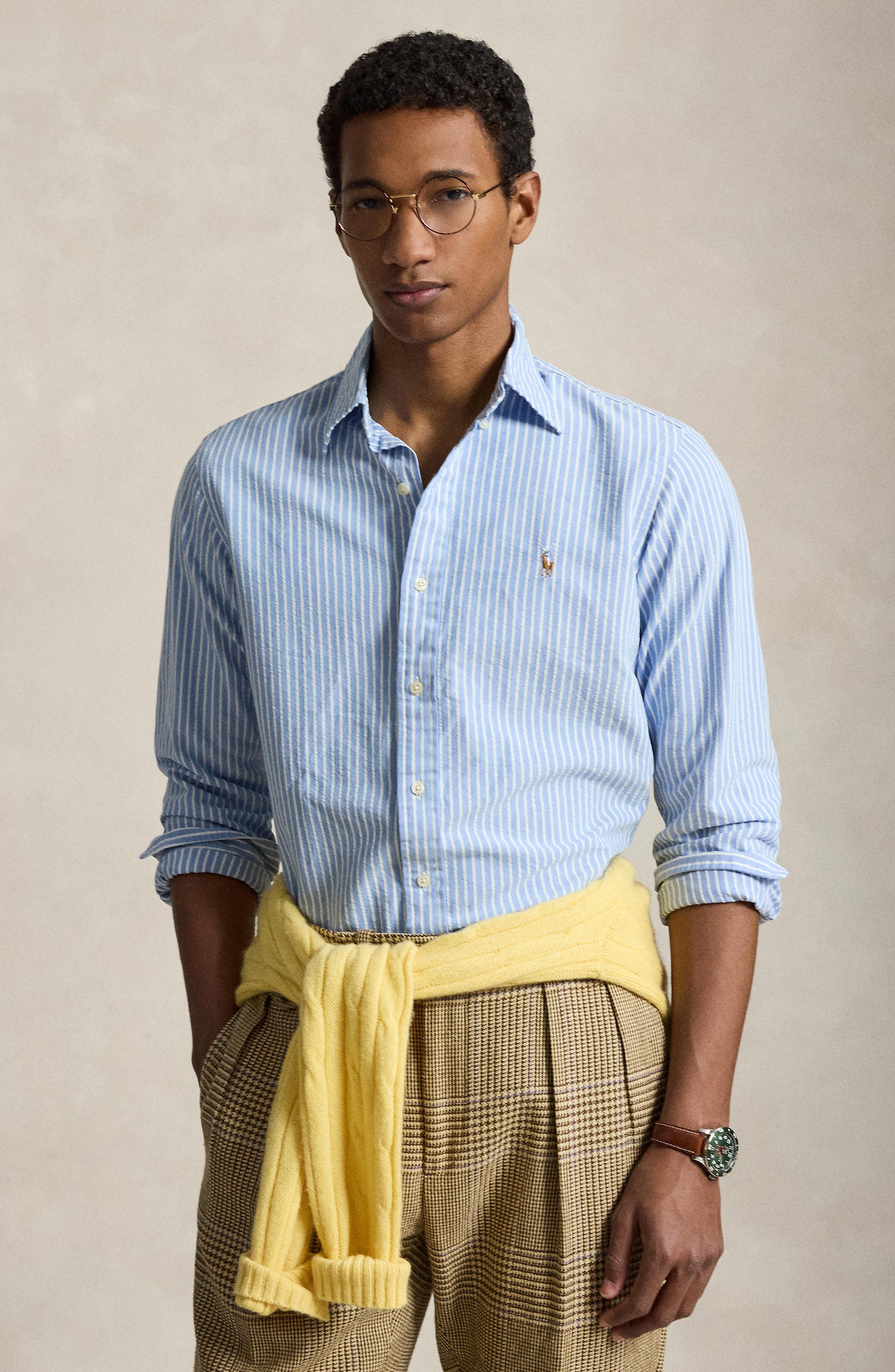Classic Fit Stripe Cotton Seersucker Button-Down Shirt (Men