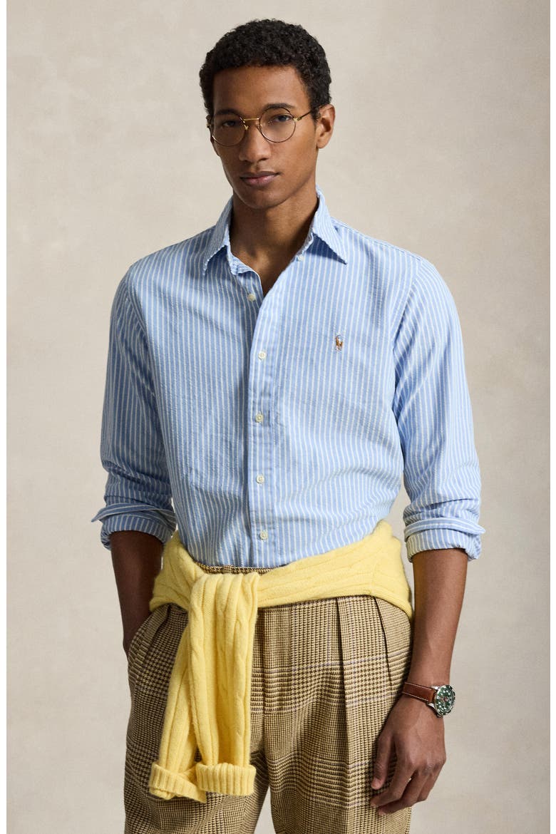 Classic Fit Stripe Cotton Seersucker Button-Down Shirt, Alternate, color, 7124A BSR BLUE WHITE