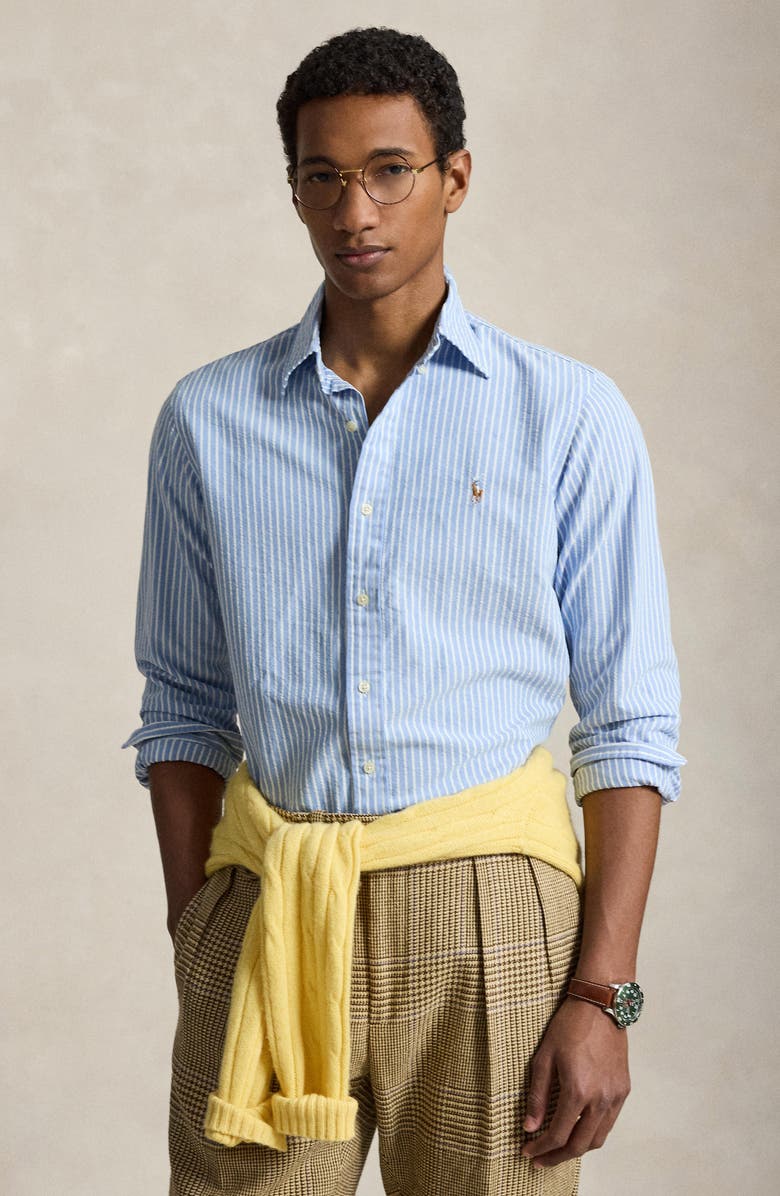 Polo Ralph Lauren Classic Fit Stripe Cotton Seersucker Button-Down Shirt, Alternate, color, 7124A Bsr Blue White