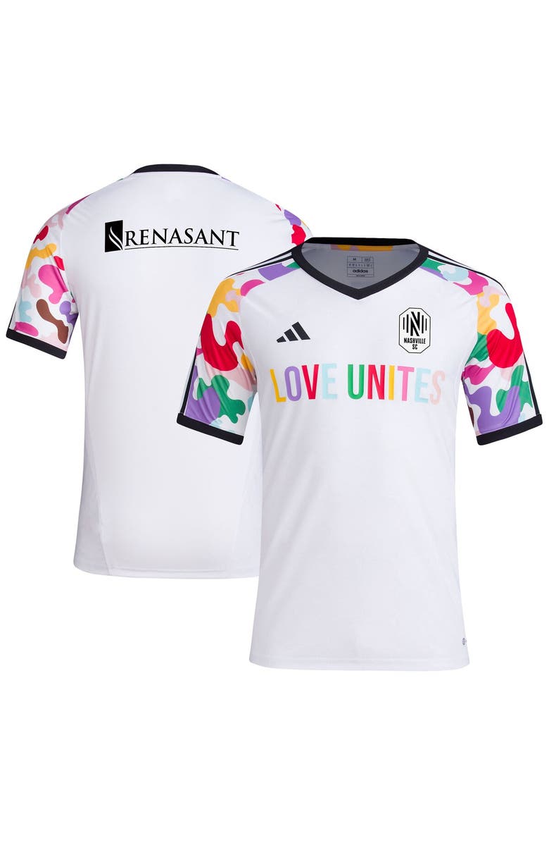adidas Men's adidas White Nashville SC 2023 Pride Pre-Match Top, Main, color, 