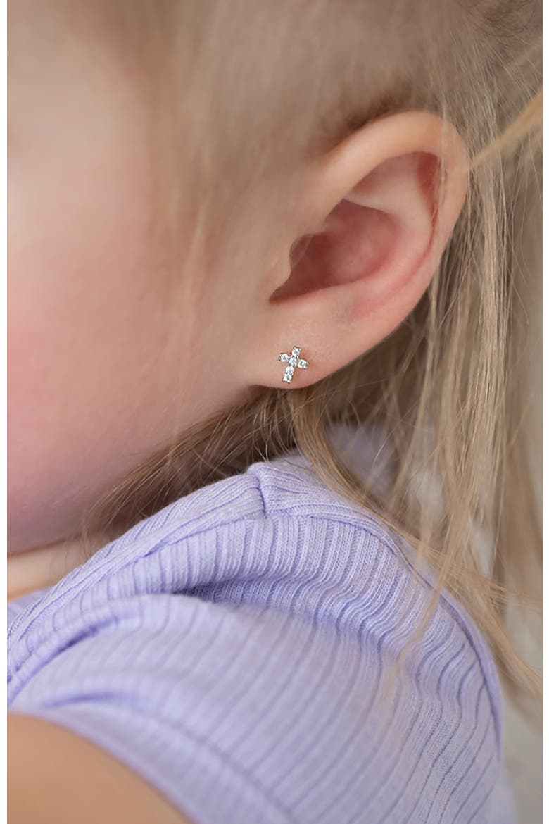 Delicate Cubic Zirconia Cross Earrings, Alternate, color, Silver