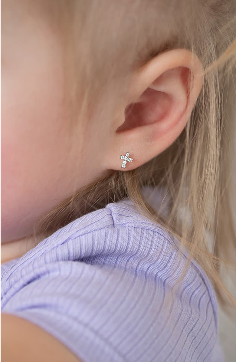 In Season Jewelry Delicate Cubic Zirconia Cross Earrings, Alternate, color, Silver