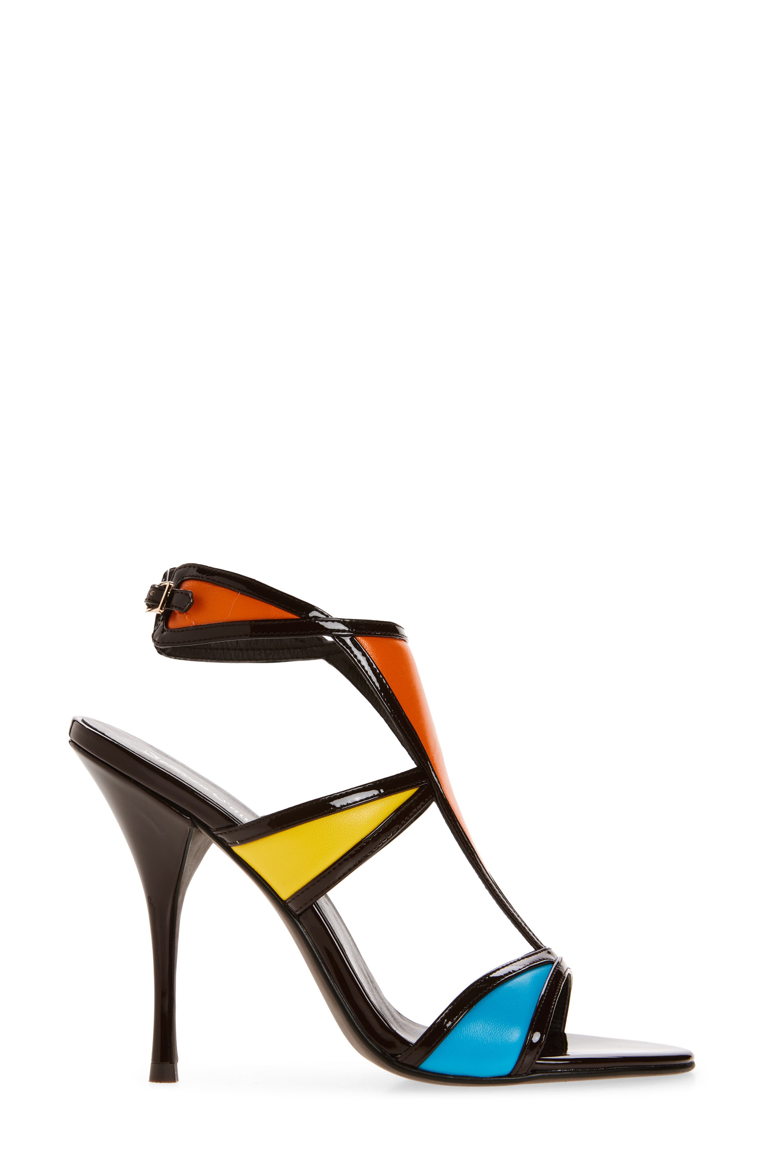 Jeffrey Campbell Kaleido Ankle Strap Sandal, Alternate, color, Brown Patent Multi