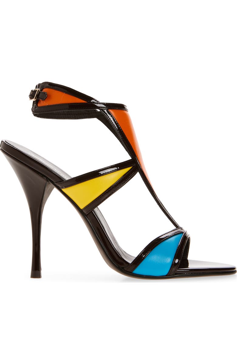 Jeffrey Campbell Kaleido Ankle Strap Sandal, Alternate, color, Brown Patent Multi