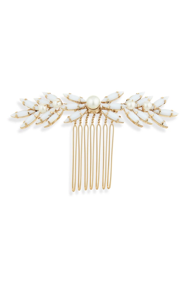 Seira Opal & Faux Pearl Hair Comb, Main, color, GOLD