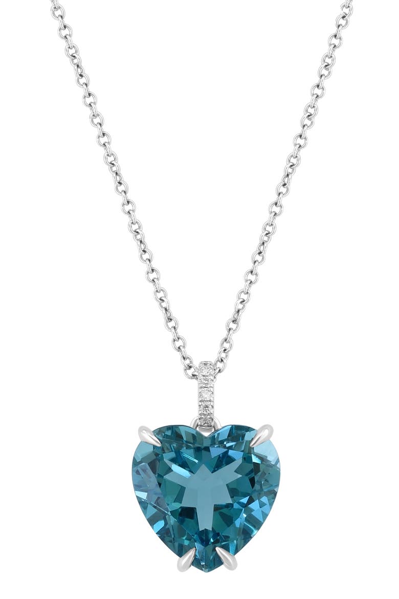 14K White Gold Diamond & London Blue Topaz Heart Pendant Necklace, Main, color, BLUE