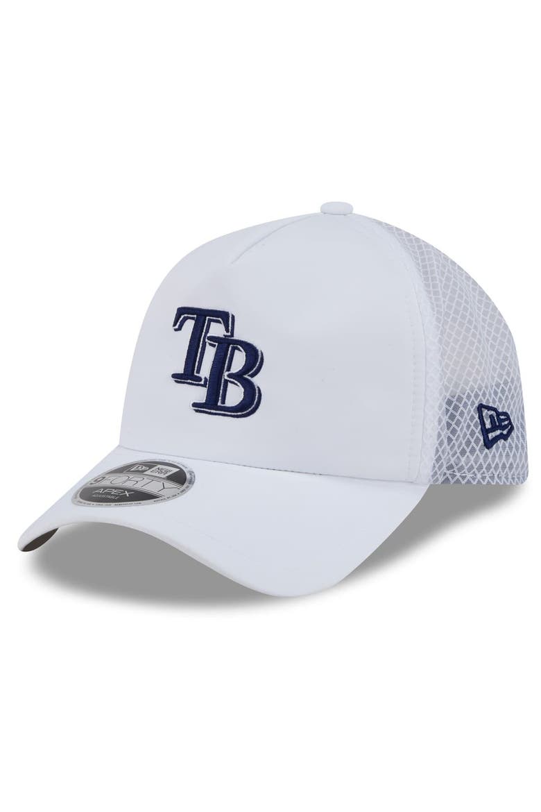 Men's New Era White Tampa Bay Rays 2026 Batting Practice Apex 9FORTY Adjustable Trucker Hat, Main, color, White