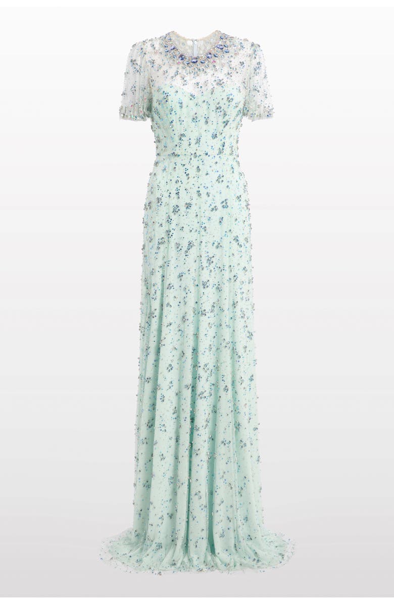 Jenny Packham Ambiance Beaded Maxi Dress, Main, color, Alice Blue