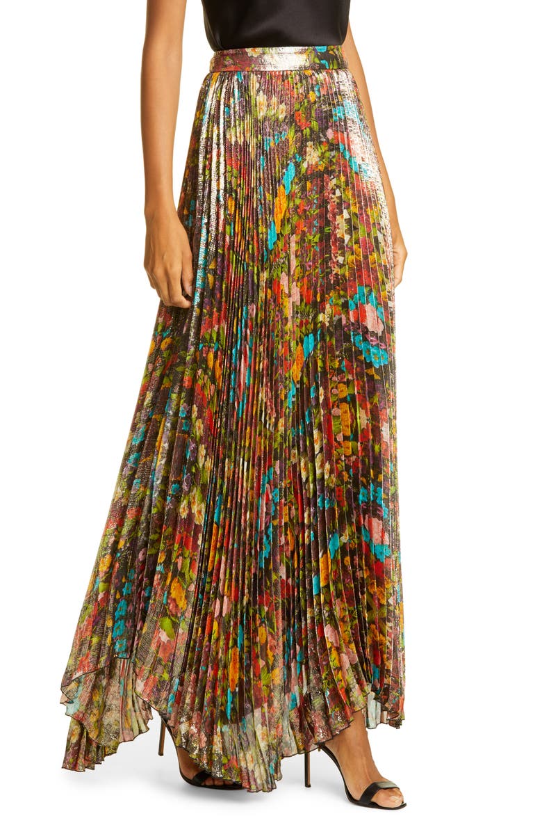 Alice + Olivia Katz Sunburst Pleated Maxi Skirt, Main, color,