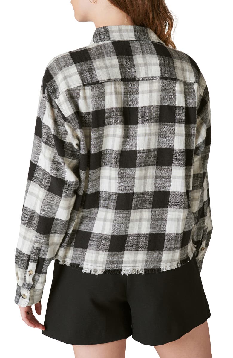 Lucky Brand Buffalo Check Cotton Flannel Raw Hem Crop Shirt, Alternate, color, 