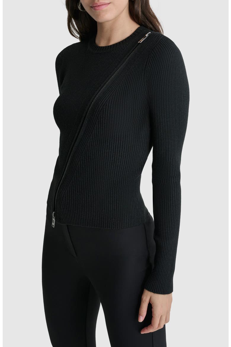 Asymmetric Zip Detail Sweater, Alternate, color, BLACK