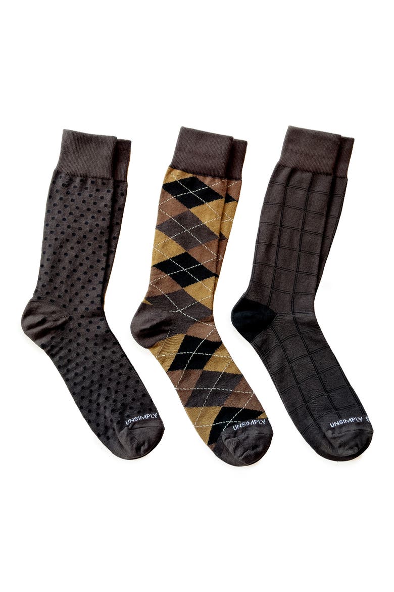 3-Pack Crew Socks, Main, color, BROWN MULTI