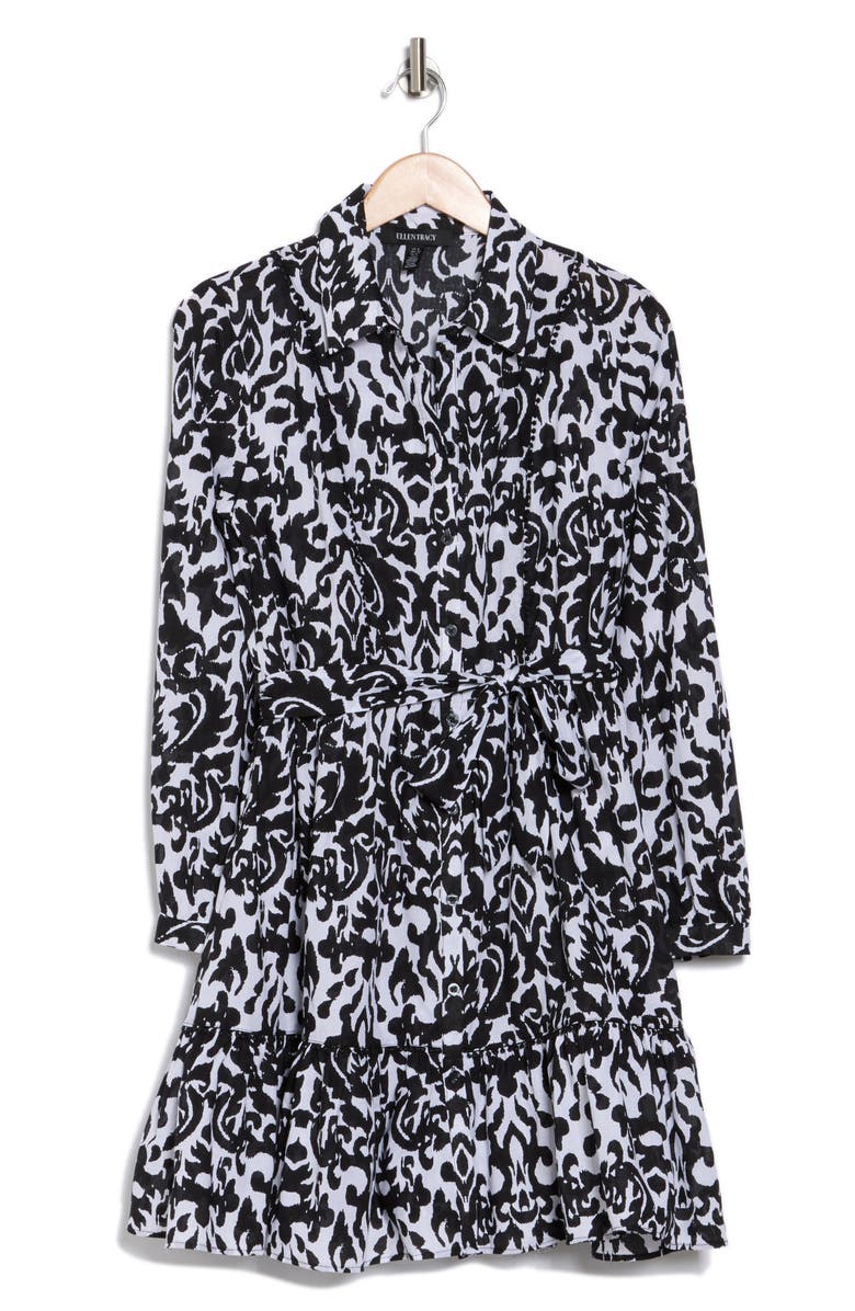 Ellen Tracy Long Sleeve Tie Waist Shirtdress, Alternate, color,