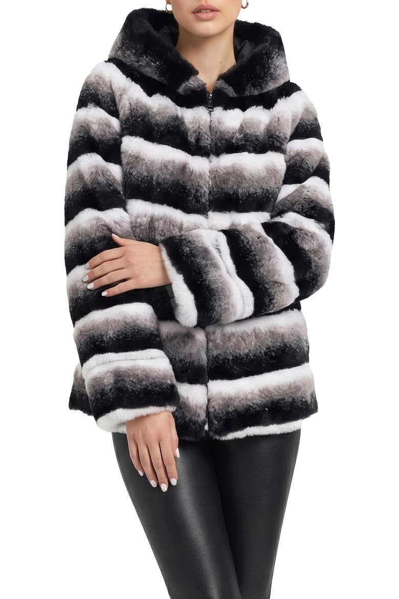 Fur-Free Chinchilla (Faux Fur) Hooded Jacket, Main, color, GRAY CHINCH