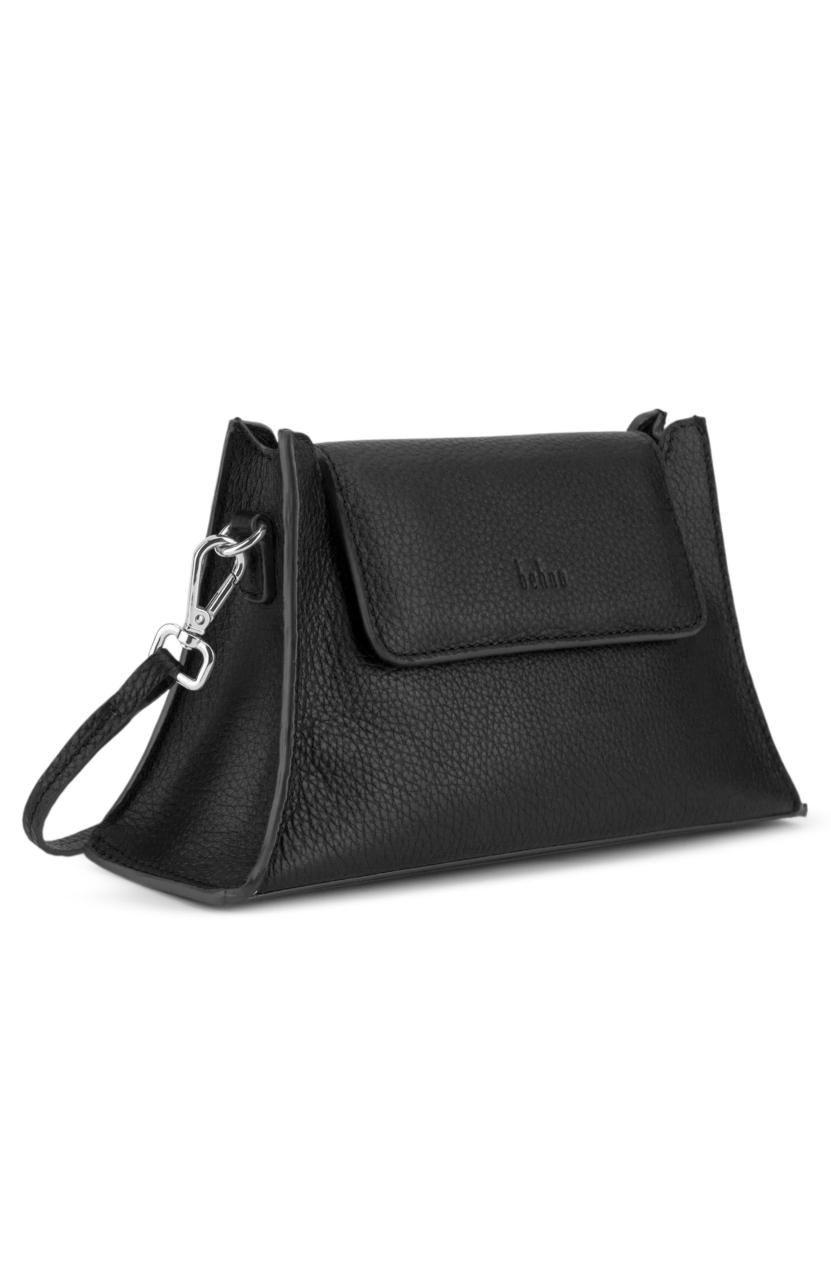 behno Mini Winnie Pebble Leather Crossbody Bag, Alternate, color, Black
