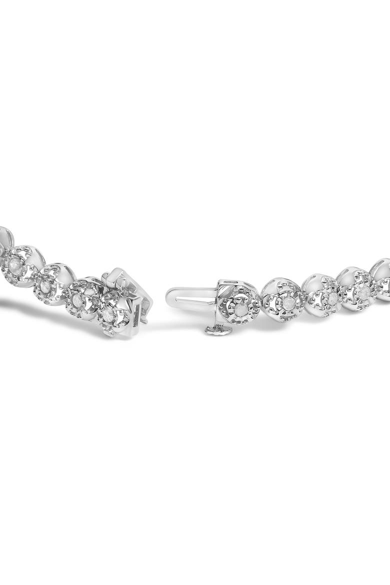 Silver 1.0 Cttw Diamond Open Quatrefoil Flower Circle-Link Tennis Bracelet, Alternate, color, White