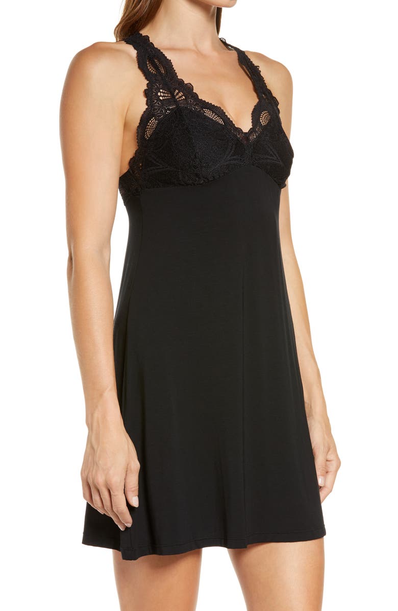 Fleur't Belle Epoque Lace Chemise, Alternate, color, Black