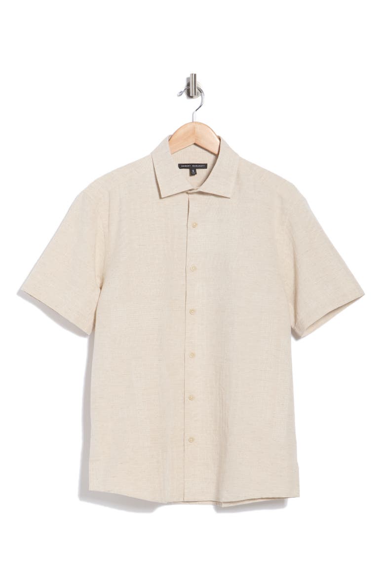 Quill Short Sleeve Cotton & Linen Button-Up Shirt, Main, color, SAND