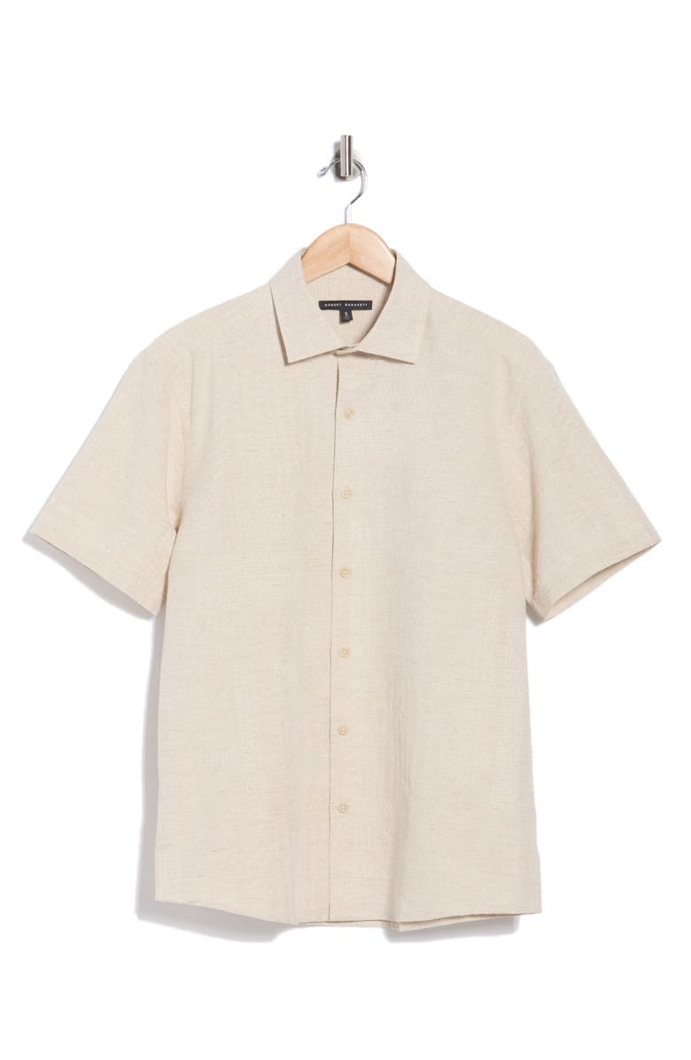 Robert Barakett Quill Short Sleeve Cotton & Linen Button-Up Shirt, Main, color, Sand