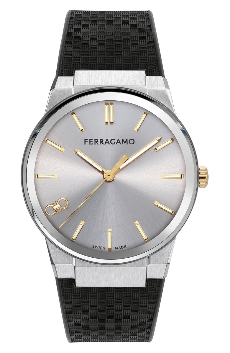 FERRAGAMO Infinity Sapphire Silicone Strap Watch, 41mm, Main, color,