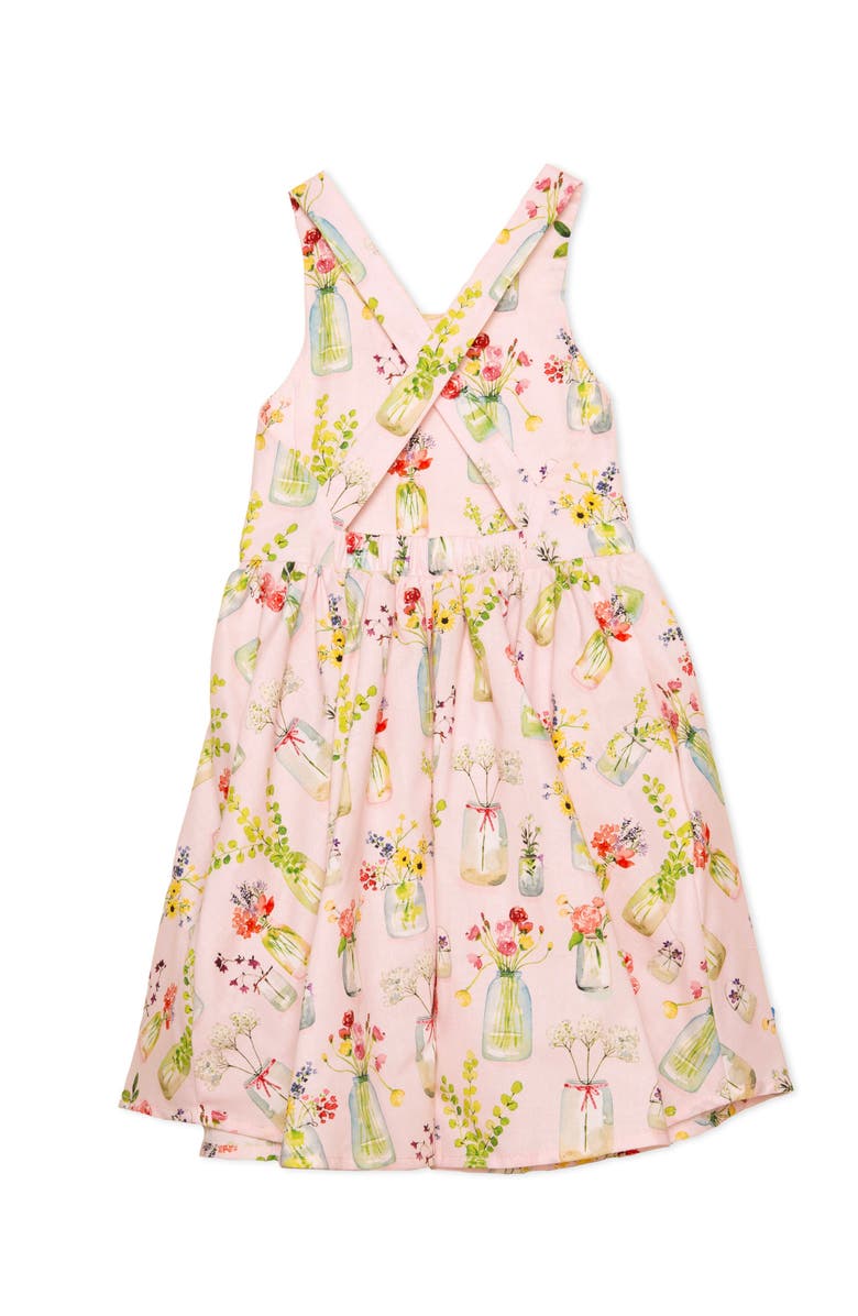 WORTHY THREADS Girls Cross Back Woven Dress, Alternate, color, Pink Plants