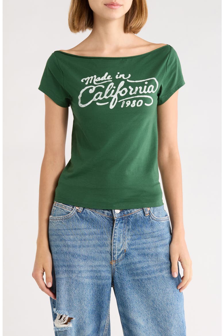 Cali Off the Shoulder Graphic Tee, Main, color, GREEN
